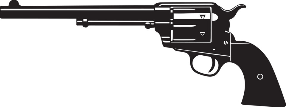 Vintage Colt Peacemaker Silhouette &ndash; Long-Barreled Cowboy Revolver Vector Icon