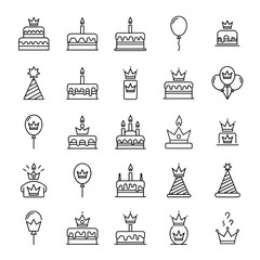 Fototapeta premium Set of Birthday Party and Celebration Outline Icons