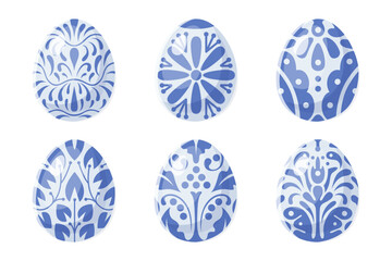 Fototapeta premium Blue folk painted easter egg set