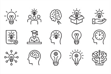Fototapeta premium Innovation outline icons with brain and lightbulb concepts