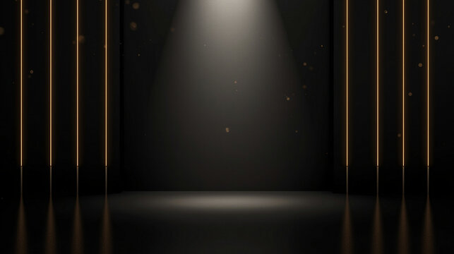 Luxurious gold stage display with spotlight and bokeh