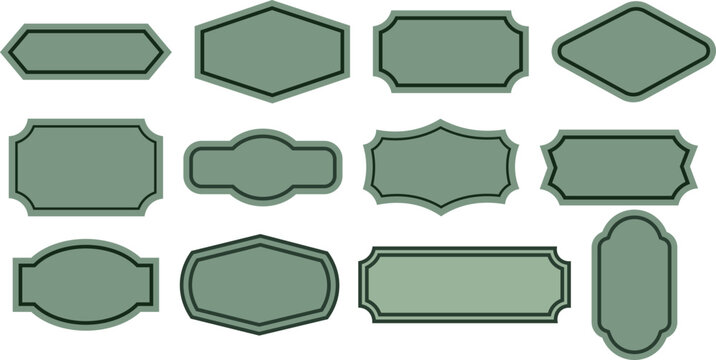 Collection of various vintage style blank ornamental shape badges set isolated