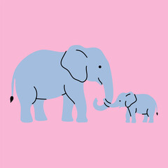 Obraz premium Minimalist Elephant Parent and Baby Artwork