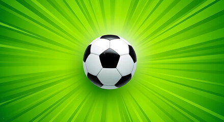 Obraz premium Vibrant soccer ball on dynamic green background with radiant lines
