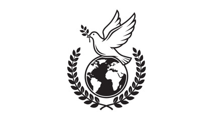 Obraz premium Peaceful dove above a globe surrounded by laurel wreath symbolizing unity and global harmony.