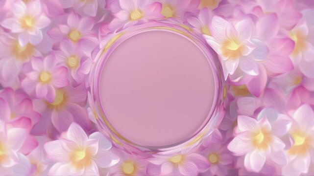 Floral background animation in the style of an oil painting with sacred pink and white lotus flowers. This stylized painted flowers background is full HD with copy space for logo or text.