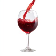 Pouring a Refreshing Red Beverage into a Clear Glass with Splashing Liquid and Bubbles