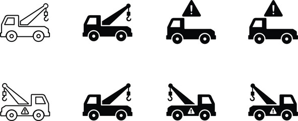 Tow truck roadside assistance icon set with warning symbol flat vector illustration isolated © MDSAIFUL