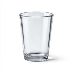 Clear transparent drinking glass on white background, perfect for beverages and decorative presentations