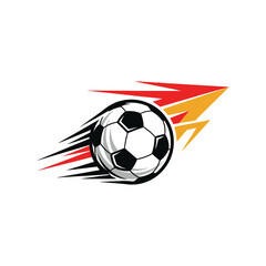 Fast moving soccer ball with speed lines and fiery effect, dynamic sports action