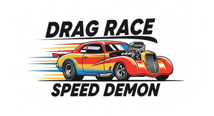 Vintage Drag Racing Car Illustration. © ayuk
