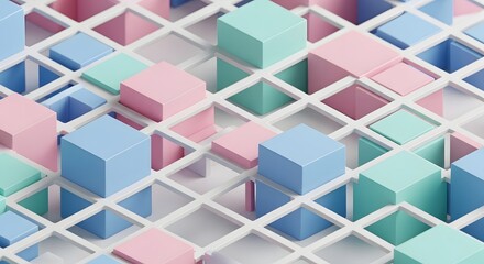 Obraz premium Abstract Geometric Pattern of Pastel Cubes in a Grid.