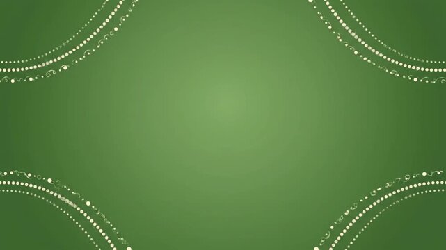 A dynamic, repeating ornamental pattern of light dots forming abstract eye-like shapes flows across a rich, dark green gradient background, creating a luxurious, mesmerizing motion loop.
