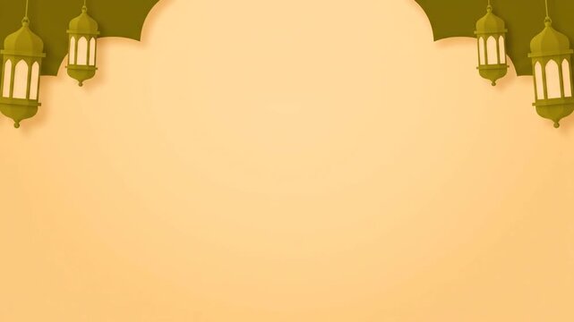 A seamless looping background animation featuring stylized green Islamic lanterns (Fanoos) hanging from a decorative arch border against a soft beige wall, perfect for Ramadan greetings.