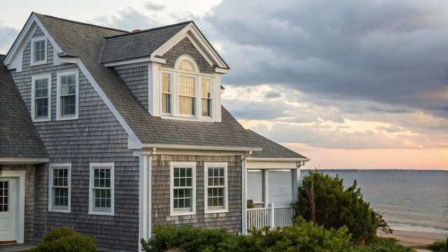 Cape Cod style cottage, gray shingle siding