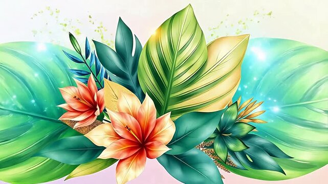 Tropical flower and leaf arrangement