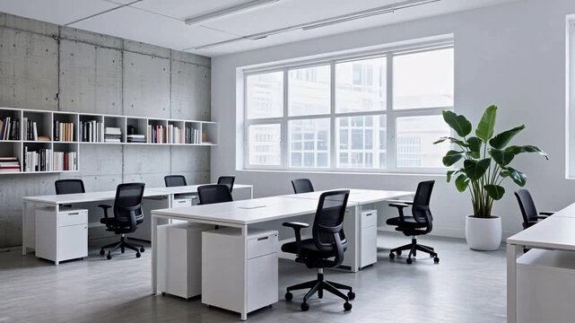 Modern office workspace with desks and chairs