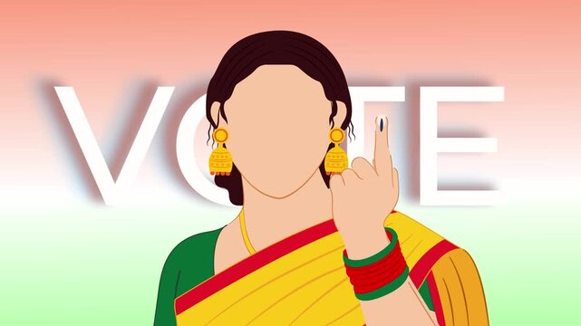 indian female voter showing inked finger after voting animation