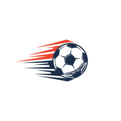 Obraz premium Flying soccer ball with speed trails. Fast football game icon for sports tournament