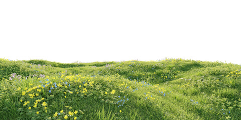 Verdant Hill Blooming with Yellow Flowers in Spring. 3D render.   © snesivan