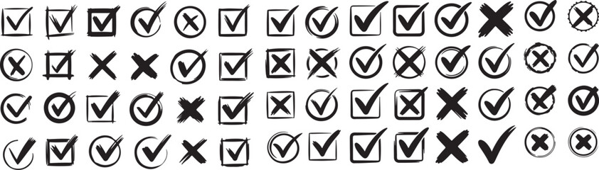 Cross box x check mark checkbox v list vector draw hand drawn sketch doodle brush marker checklist symbol wrong right circle © Toma