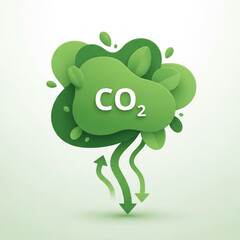 Green carbon dioxide cloud with downward arrows illustration
