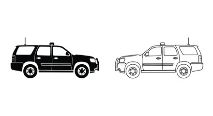 Two police suv vehicles one black and one white side profile views © Tasnim Studio