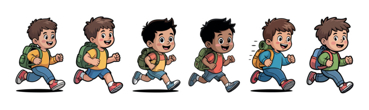 Cute cartoon school boy walking animation sprite sheet vector illustration eps 10