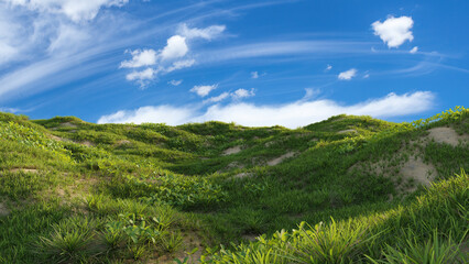 Landscape with blue sky and clouds. 3D rendering. © snesivan