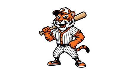 Naklejka premium Cute tiger cub baseball player mascot icon