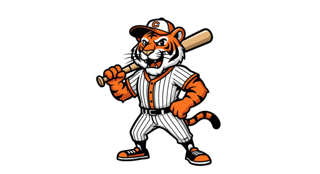 Cute tiger cub baseball player mascot icon