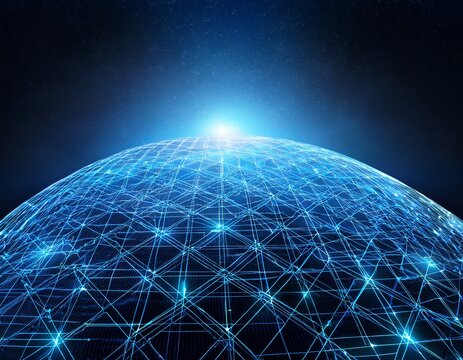 visual representation of digital connectivity and network architecture showcasing a glowing dome over a grid