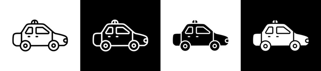 Police Car Icon In Flat Version On Black And White Background © Joniack