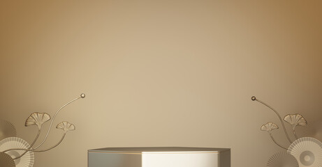 Happy Chinese New Year 2026 with mock up white and gold podium design on white background design. 3D rendering