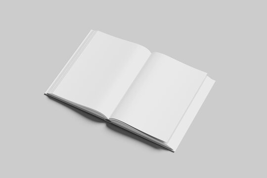Hard cover book mock up isolated on soft gray background.
