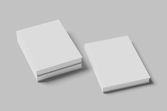 Hard cover book mock up isolated on soft gray background.