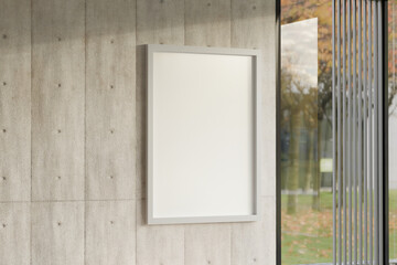 Modern Blank Frame Poster Mockup on Concrete Wall