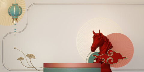 Mock up stage Podium stage chinese style and decoration with color chinese tone background design.3D rendering