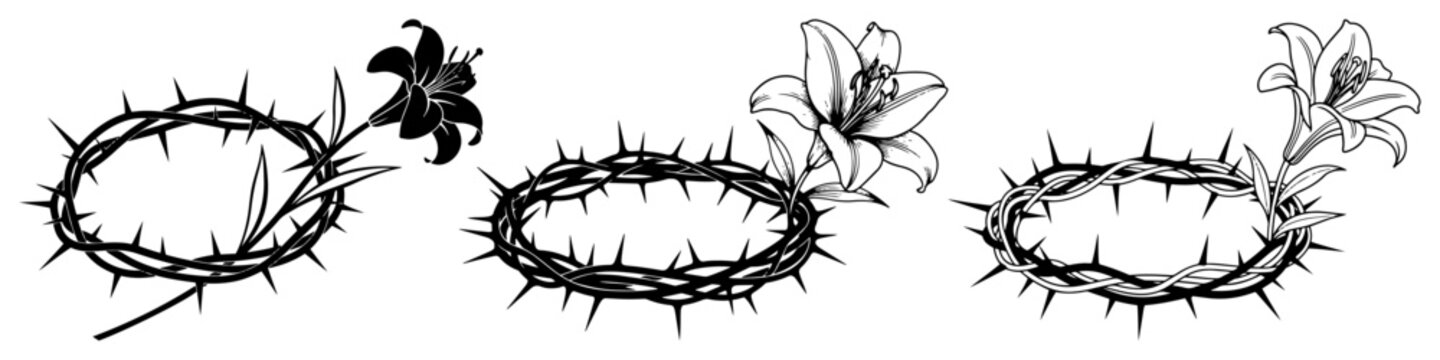 Crown of thorns with lily flower vector illustration for religious Easter theme