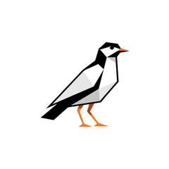 Obraz premium Geometric Bird Illustration, Polygonal Style, Minimalist Design, Black and White Bird with Orange Beak and Legs