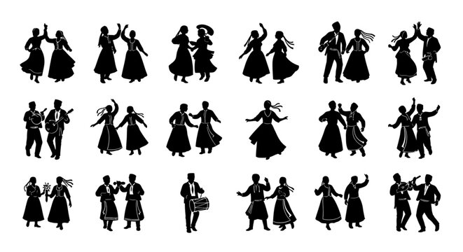 Collection of Silhouettes Depicting Couples Dancing Together.