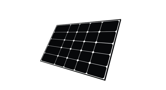 A black and white illustration of a solar panel array angled for optimal sunlight