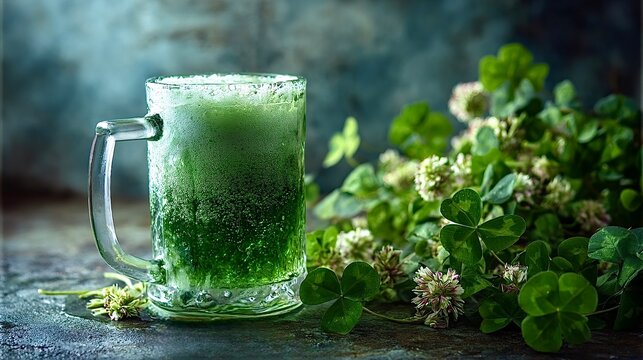 Green beer pint with shamrock and clover for st. Patrick's day