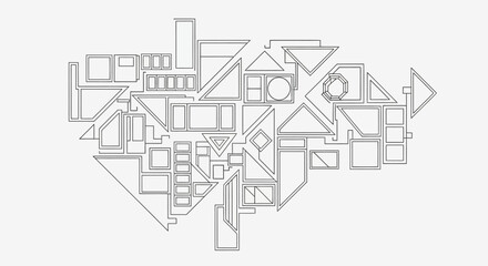Fototapeta premium Geometric shapes composition with various grey line art elements and abstract forms isolated on White Background