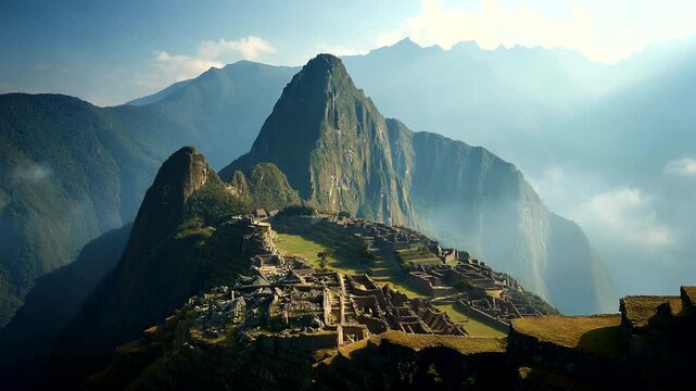 Machu Picchu Ancient Inca City Ruins Landscape.