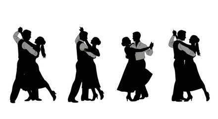 Silhouette of Couples Dancing Together in Various Poses.