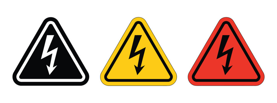High Voltage Warning icon vector illustration, electrical danger symbol with safety alert, caution sign for hazard prevention and workplace safety.