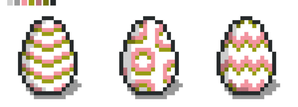 Colorful eggs Easter icon set. Pixel Easter eggs set - retro 8-bit pixel art illustration