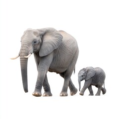 Fototapeta premium Majestic Adult Elephant Walking Gracefully Alongside Playful Baby Elephant in Soft Natural Light