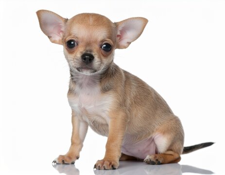 B&eacute;b&eacute; chihuahua aux poils courts et &agrave; la robe marron et blanche; isol&eacute; sur fond blanc. Generated Image. 